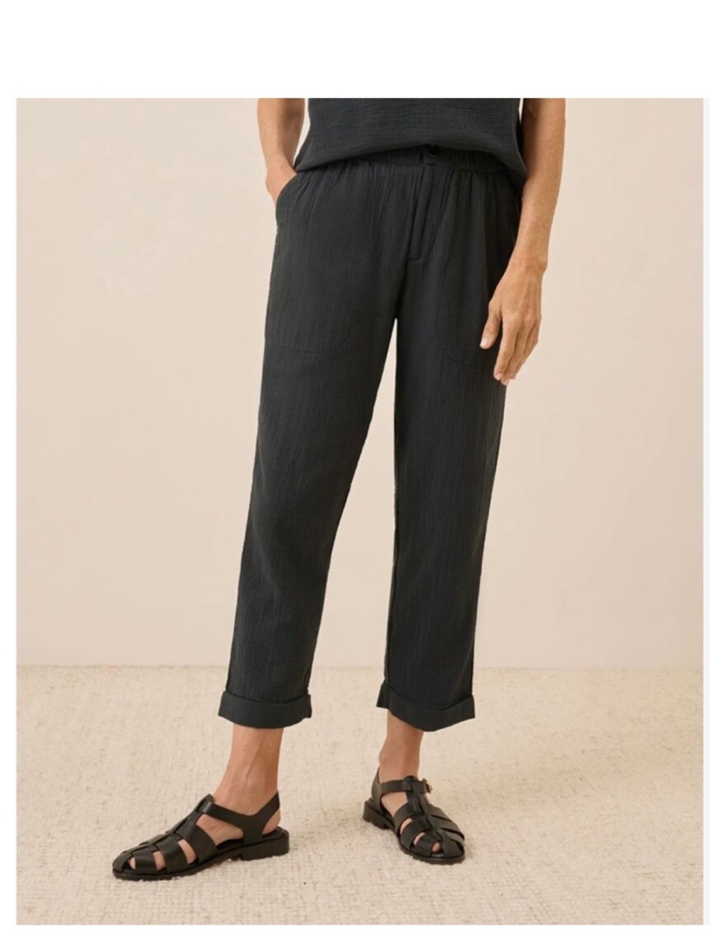 Pact Organic Cotton Coastal Double Gauze Rolled Cuff Pant L Charcoal Coastal